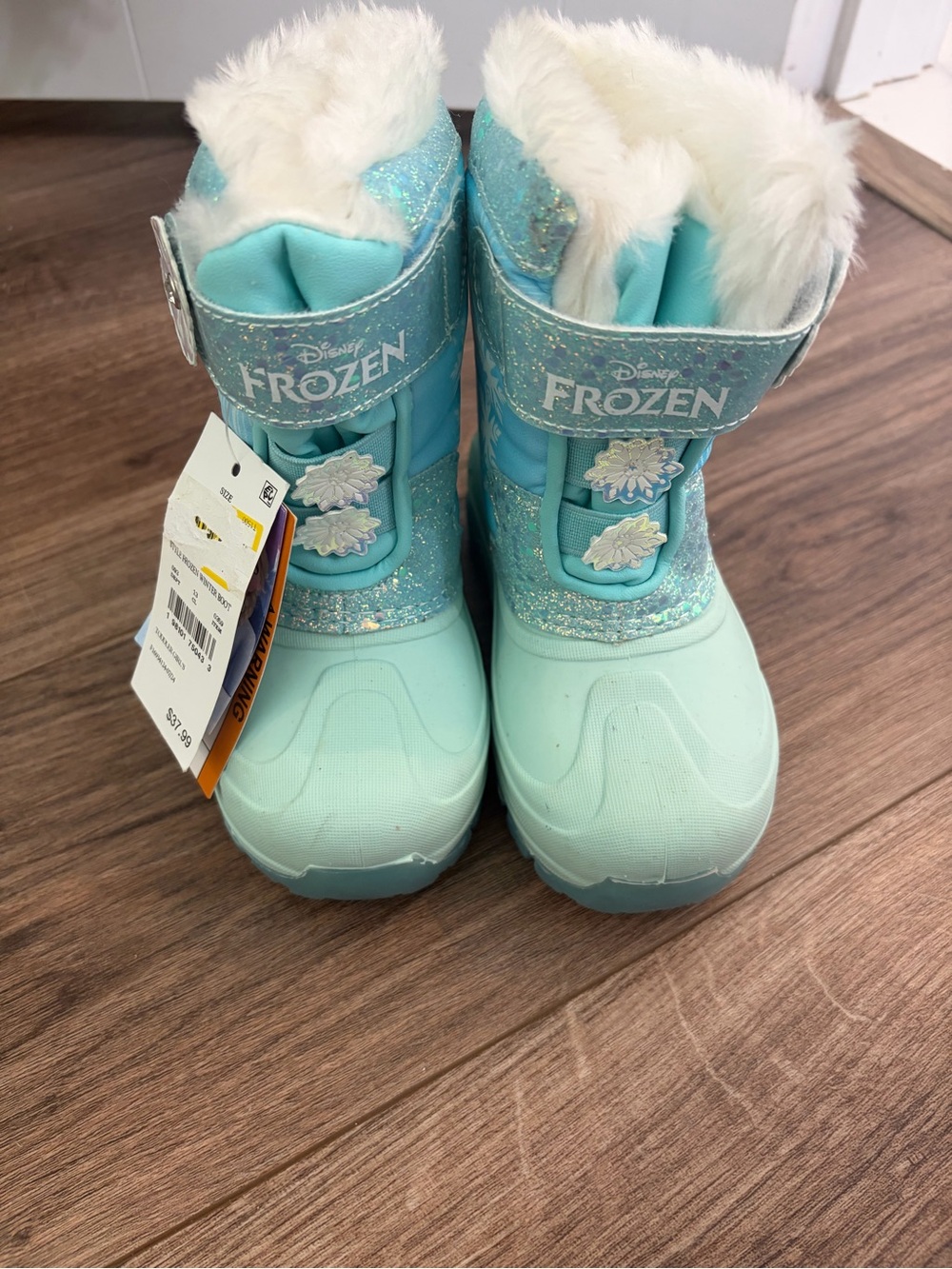 Disney Frozen Aqua Glitter Snow Boots with White Faux Fur Trim